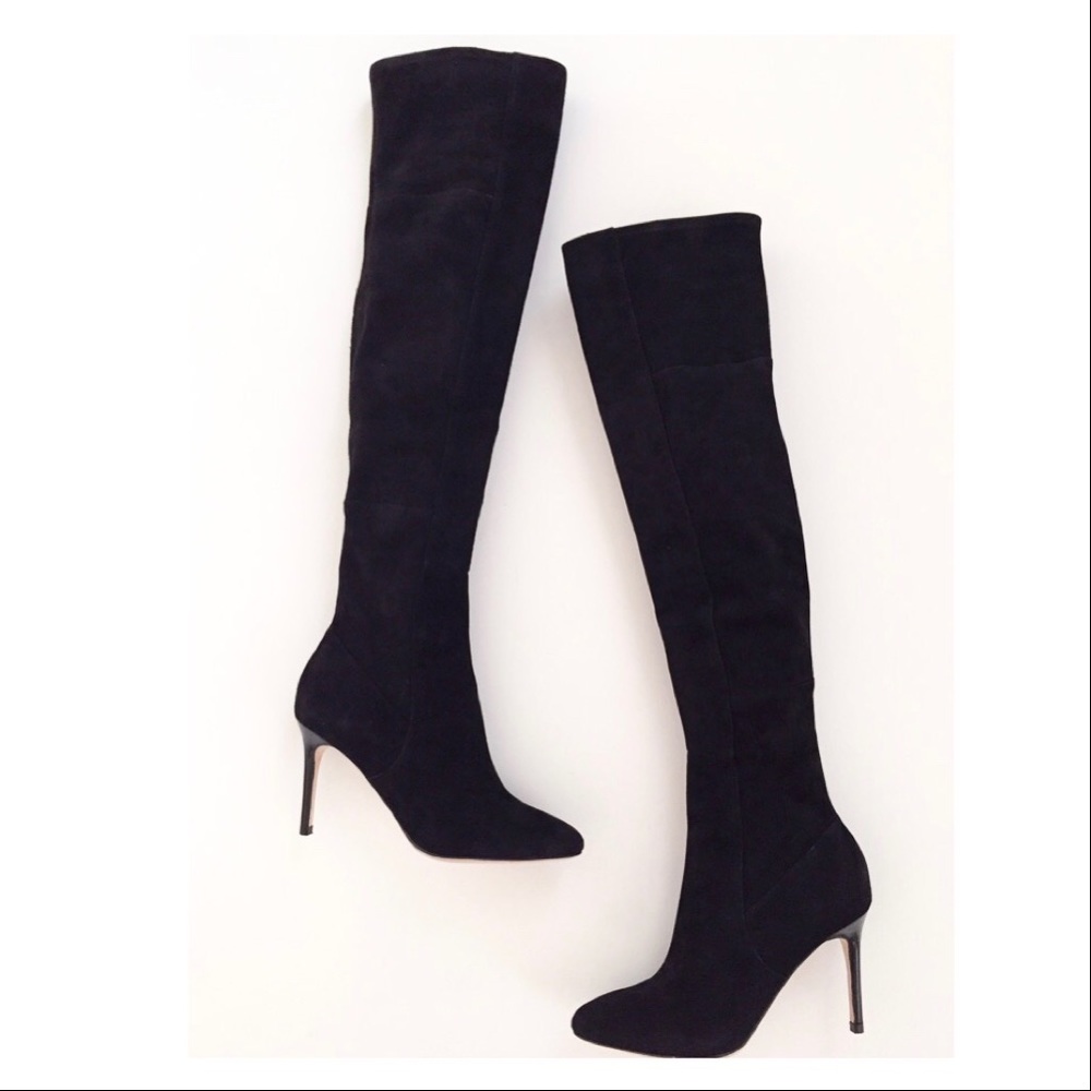 Cole Haan. Black suede thigh high boots.